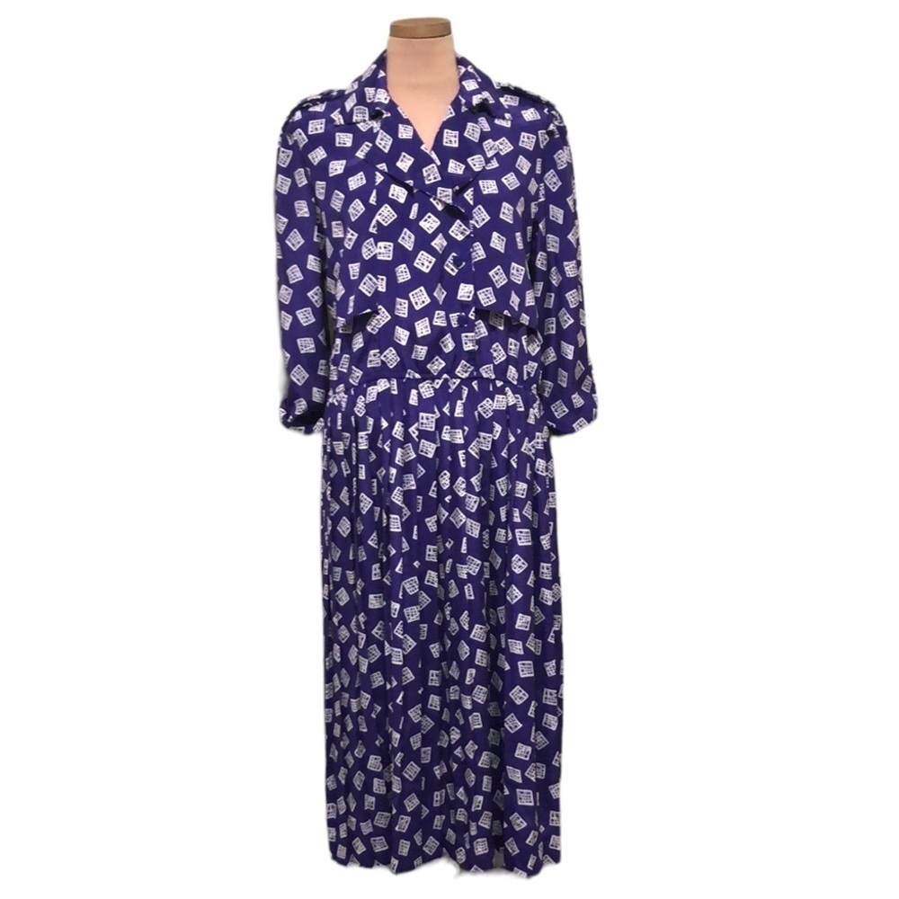Vintage Midi Dress Size Large Royal Purple Print